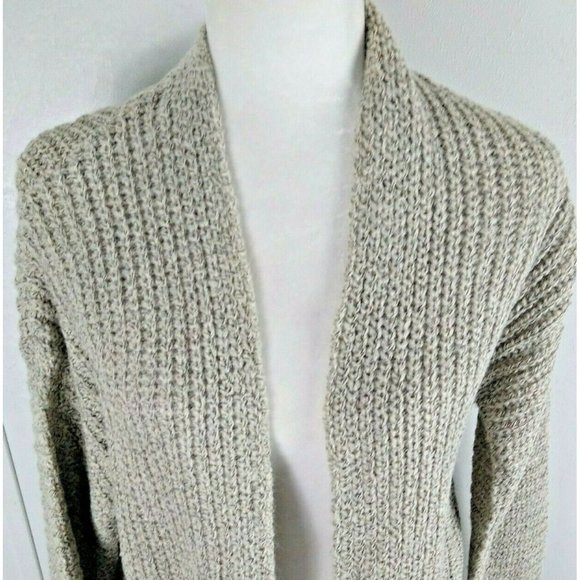 Women's Simplee Cardigan Sweater Open Front Mid Length Loose Knit Oatmeal Large - Picture 2 of 6